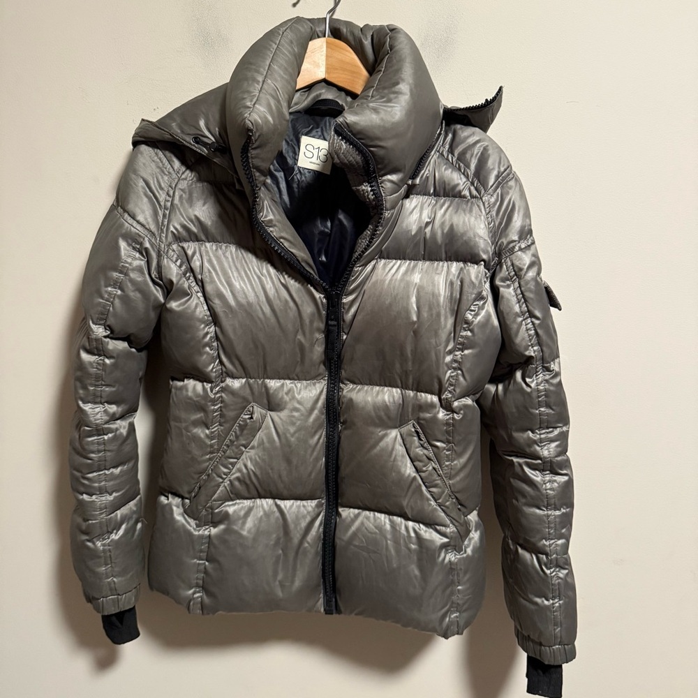 S13 New York Freestyle Kylie Hooded Puffer Jacket Silver Gray- Size Medium